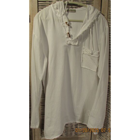 Cotton Natural Hoodie white made in Peru wood buttons light long sleeve size xl - Picture 1 of 12